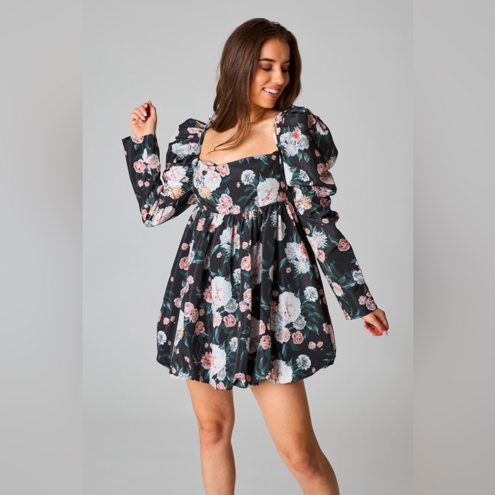 BUDDYLOVE STASSIE PUFF SLEEVE BABYDOLL DRESS - SLEEPING GARDEN- SMALL